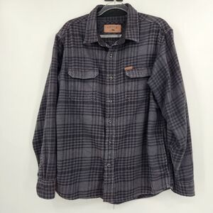 Orvis Heavyweight Double Brushed Flannel Shirt Jacket Mens Size Large Black Gray